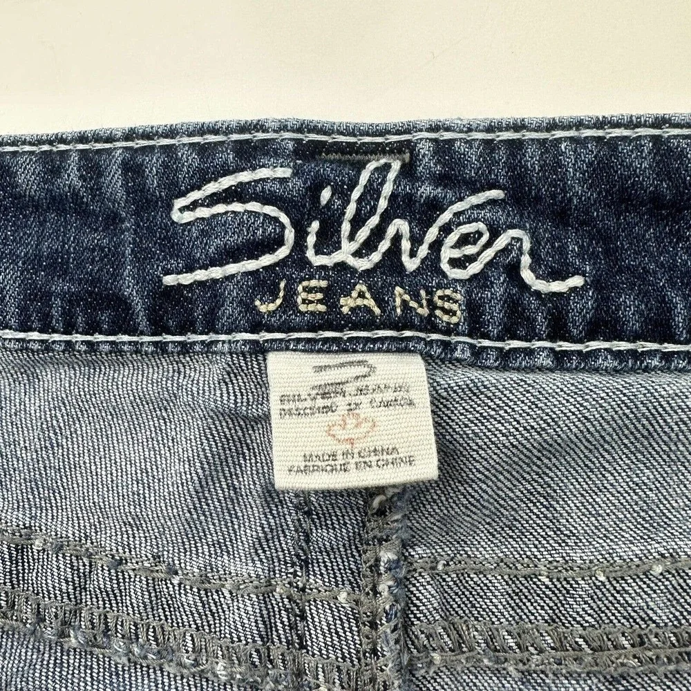 Silver Jeans Aiko Bootcut Sz 29x31 Medium Wash Low Rise Zip Fly Stretch Contrast